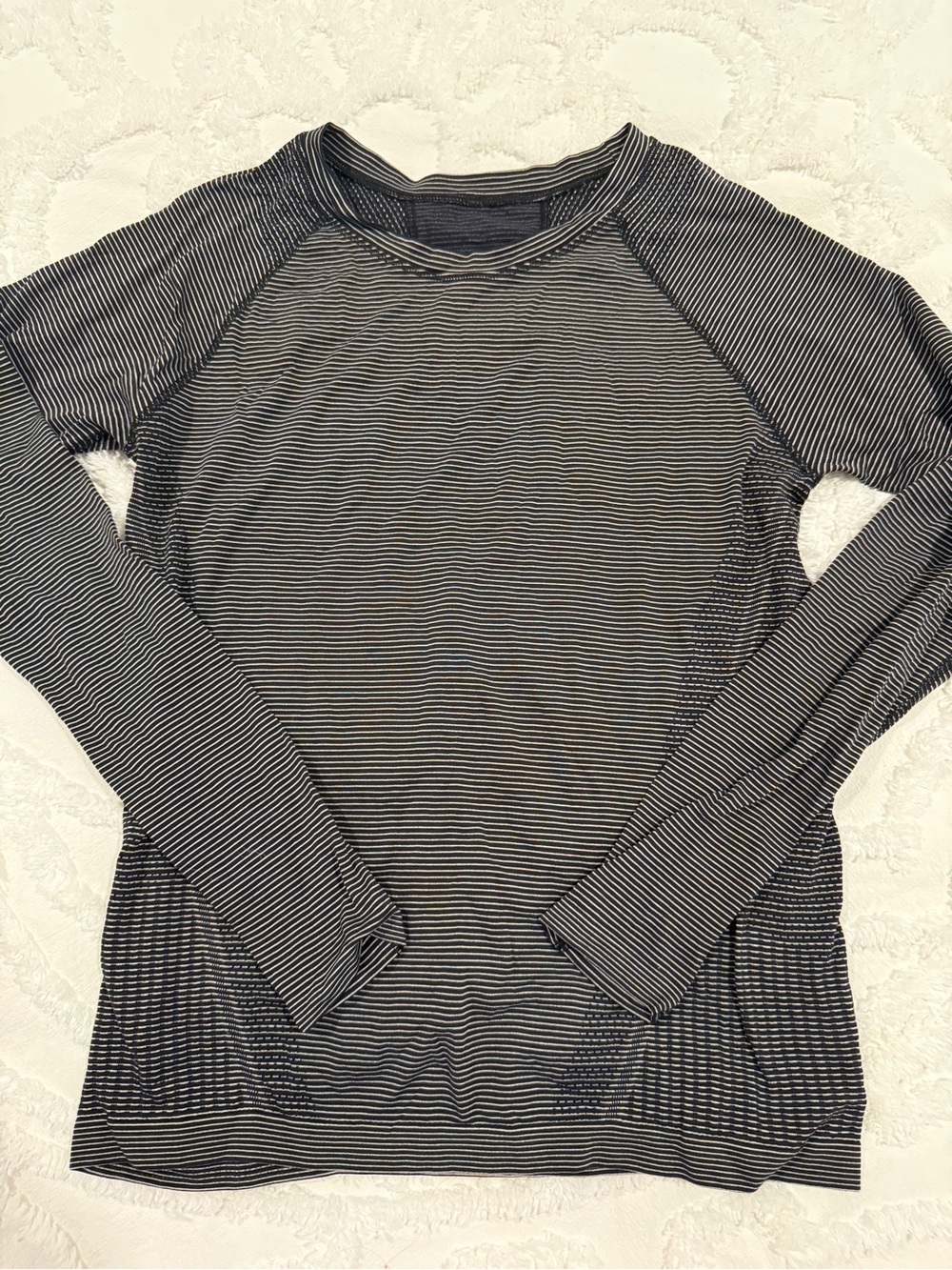 Athleta Black and White Striped Long-Sleeve Tee